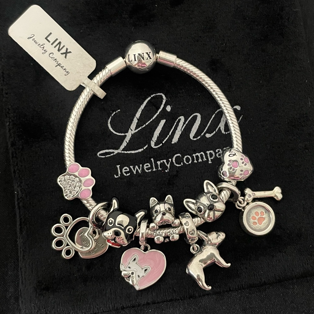 Linx Snake Chain Bracelet With Pink French Bulldog Themed Charms